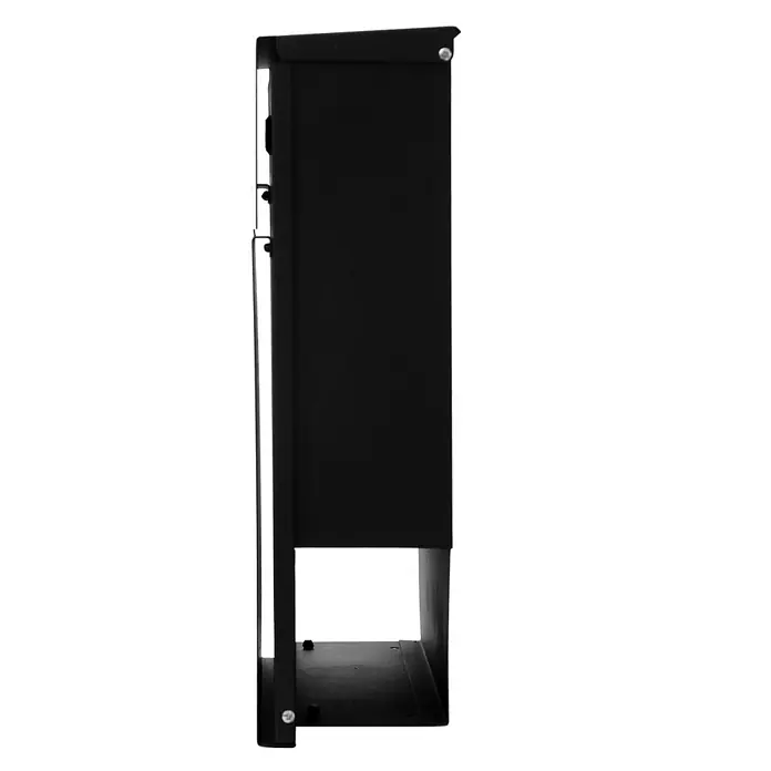 Mendler Briefkasten HWC-B30, pulverbeschichtet - schwarz -  - Schwarzer vertikaler Metallständer, Seitenansicht. Robustes Design mit sichtbaren Befestigungen.
