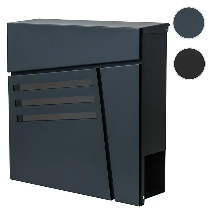 Mendler Briefkasten HWC-B28,pulverbeschichtet ~ anthrazit -  - Moderne dunkelgraue Metall-Briefkasten mit drei Schlitzen, auch in Schwarz erhältlich.
