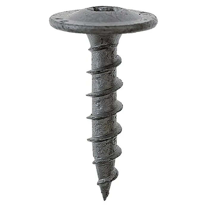 Profi Depot Pfostenverbinderschraube - 8 x 50 mm, 50 Stk. - Nahaufnahme einer einzelnen schwarzen Trockenbauschraube mit breitem Kopf und scharfer Spitze, ideal zum Befestigen von Gipskartonplatten.