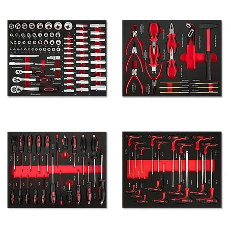 EBERTH  Werkzeugkoffer Werkzeug-Set 134-tlg., 4 Einlagen, KFZ & Werkstatt, rot