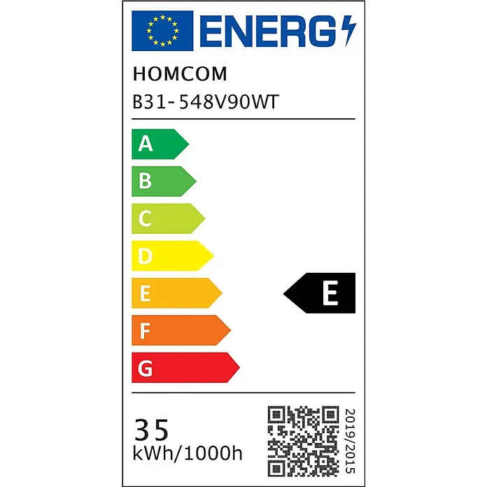 Homcom Stehleuchte - 35 W, Silber, Weiß, E27 - EU-Energielabel für HOMCOM B31-548V90WT, Klasse E, 35 kWh/1000h Verbrauch.