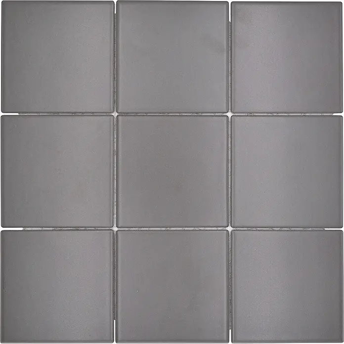 Mosaikfliese Quadrat Uni CQ 115 - 29,8 x 29,8 cm, Grau, Matt - Neun quadratische graue Mosaikfliesen mit matter Oberfläche, 3x3 angeordnet, geeignet für Wände oder Böden.