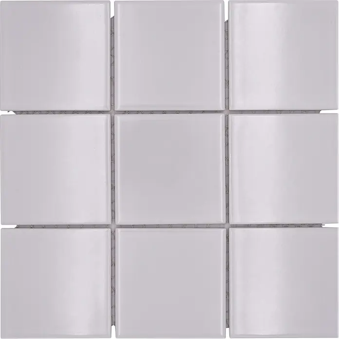 Mosaikfliese Quadrat Uni CQ 100 - 29,8 x 29,8 cm, Weiß, Glänzend - Weiße, glänzende quadratische Mosaikfliesen mit sichtbaren Fugen.