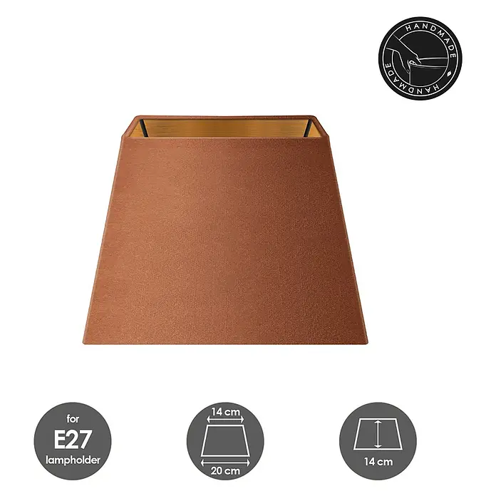 Home Sweet Home Lampenschirm Velvet - Braun-Gold, E27, 20 x 14 x 14 cm - Handgefertigter brauner Textil-Lampenschirm mit Gold-Innenseite, für E27-Fassungen. Oben 14cm, unten 20cm, Höhe 14cm.