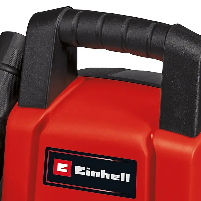 Einhell Classic Hochdruckreiniger TC-HP 90 - 1.200 W, Fördermenge: 372 l/h - Rotes Einhell-Werkzeug mit schwarzem Tragegriff.