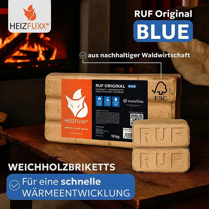RUF Original Blue Holzbriketts Nadelholz 10kg x 2 Gebinde 20kg - 