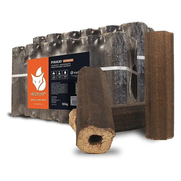 Heizfuxx Holzbriketts PiniKay Octagon Hartholz 10kg x 2 Gebinde 20kg - 