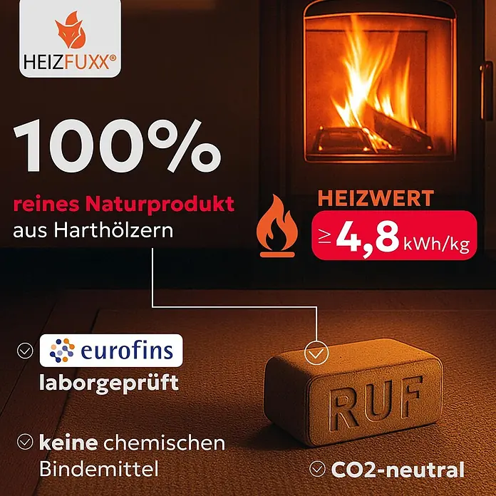 Heizfuxx RUF Original Red Holzbriketts Hartholz 10kg x 96 Gebinde 960kg Palette - 