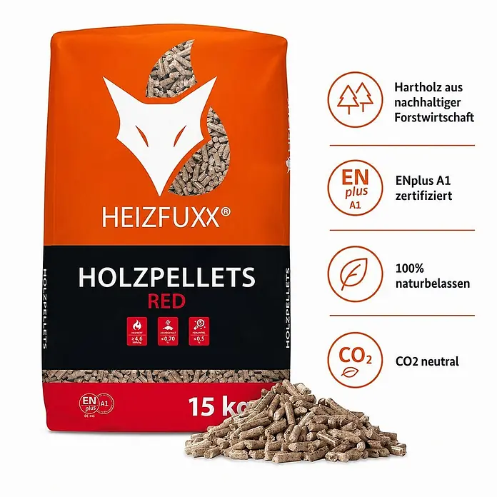 Heizfuxx Holzpellets Red ENplus A1 Hartholz 15kg x 2 Sack 30kg - 