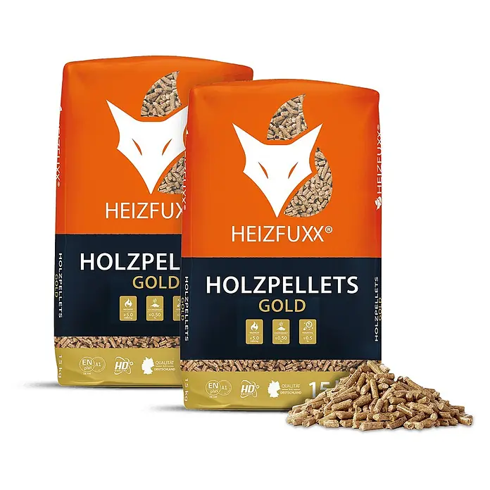 Heizfuxx Holzpellets Gold HD-Qualität ENplus A1 Nadelholz 15kg x 2 Sack 30kg - 