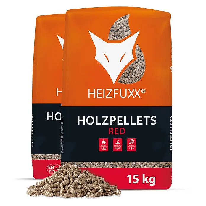 Heizfuxx Holzpellets Red ENplus A1 Hartholz 15kg x 2 Sack 30kg - 