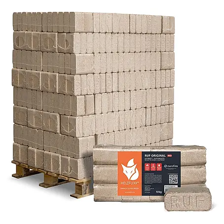 Heizfuxx RUF Original Red Holzbriketts Hartholz 10kg x 96 Gebinde 960kg Palette