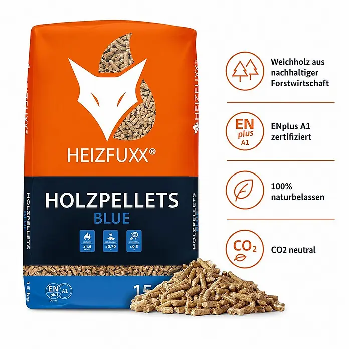 Heizfuxx Holzpellets Blue ENplus A1 Weichholz 15kg x 2 Sack 30kg - 