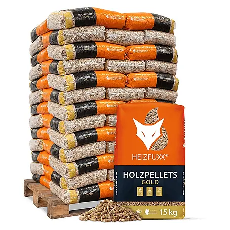 Heizfuxx  Holzpellets Gold HD-Qualität ENplus A1 Nadelholz 15kg x 65 Sack 975kg Palette