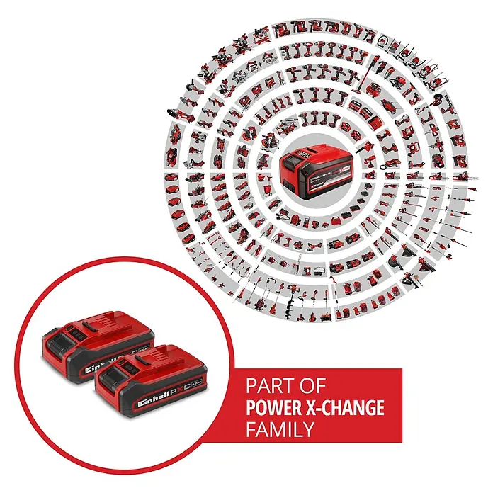 Einhell PXC 18V Cargador rápido - Específico para: Baterías Einhell Power X-Change de 18 V - Batería Einhell Power X-Change roja y negra que alimenta una gran familia de herramientas y equipos de jardín diversos.
