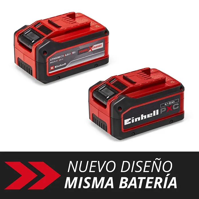 Einhell PXC 18V Cargador de pilas recargables Twincharger 3A - Específico para: Baterías Einhell Power X-Change - Dos baterías Einhell Power X-Change rojas y negras, una con nuevo diseño, misma batería.