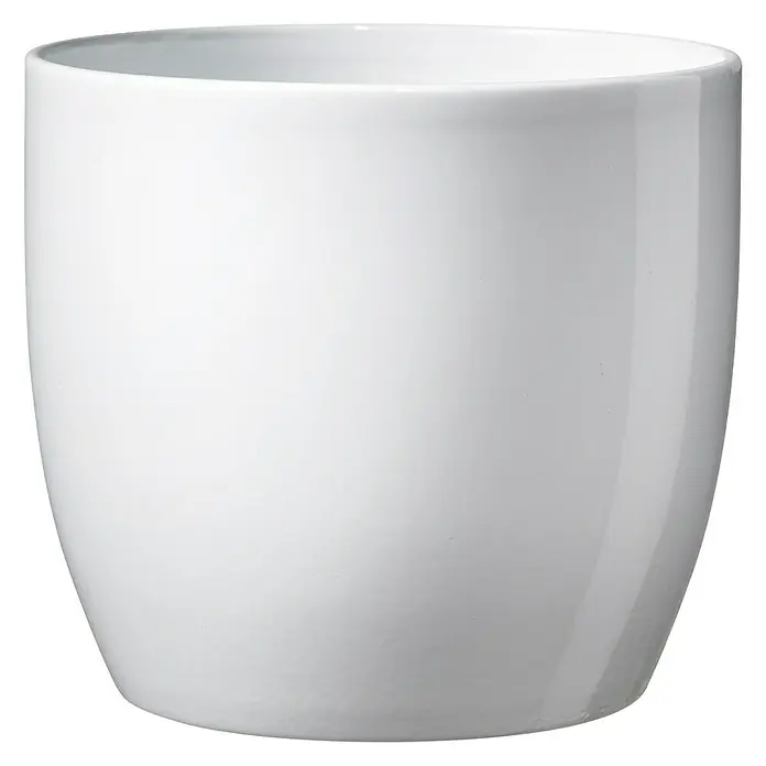 SK Übertopf rund Basel Full Colore - Außenmaß (Ø x H): 24 x 23 cm, Weiß, Keramik, Glänzend - Nahaufnahme eines schlichten, weißen Keramikblumentopfs, der sich ideal für Zimmerpflanzen und die Dekoration von Wohnräumen eignet.