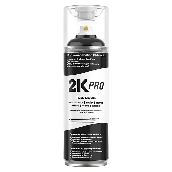 2K PRO 2 Komponenten Sprühfarbe 400ml Schwarz Matt - 
