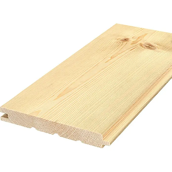Fasebrett - Fichte/Tanne, 300 x 14,6 x 1,9 cm - Nahaufnahme eines hellen Holzpaneels mit Nut- und Federprofil und natürlicher Maserung. Ideal für Wand- und Deckenverkleidungen.