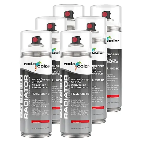 RodaColor  Farbspray Heizkörperspray Sprühlack 400ml RAL9010 Reinweiss 6er Set