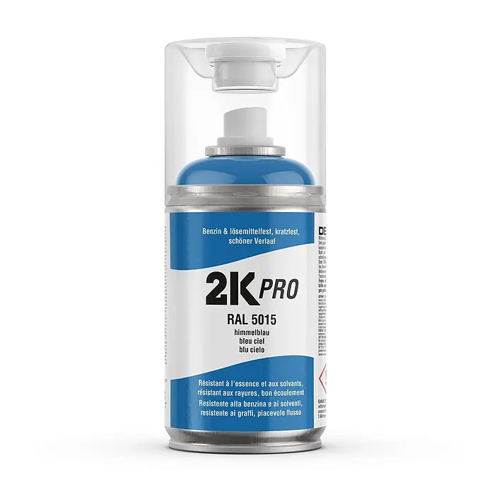 2K Pro Farbspray 2 Komponenten Sprühfarbe 250ml RAL5015 Himmelblau Glanz - RAL5015 - Himmelblau Glanz, Sprühdose