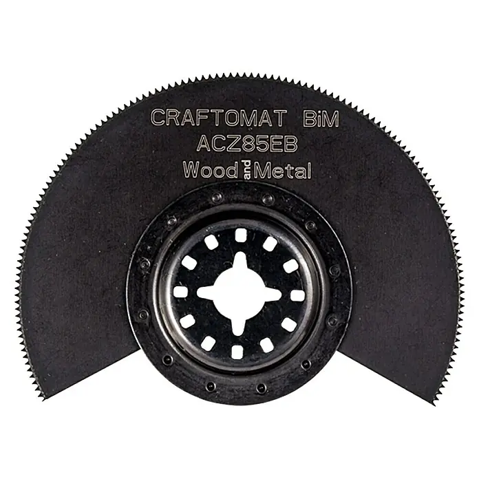Craftomat Segmentsägeblatt ACZ 85 EB - Durchmesser: 85 mm, Holz/Metall/Kunststoff - Das Bild zeigt ein Craftomat BIM ACZ85EB Sägeblatt für Holz und Metall, das sich ideal zum Schneiden verschiedener Materialien eignet.