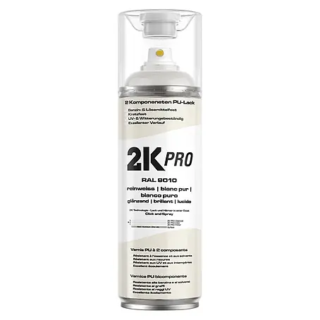2K Pro  Farbspray 2 Komponenten Sprühfarbe 400ml RAL9010 Reinweiss Glanz