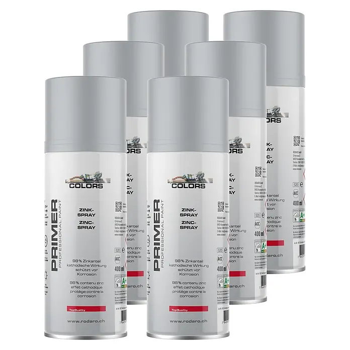 Colors Farbspray Zinkspray Sprühlack 6er Set 400ml Grau - Zink, Sprühdose