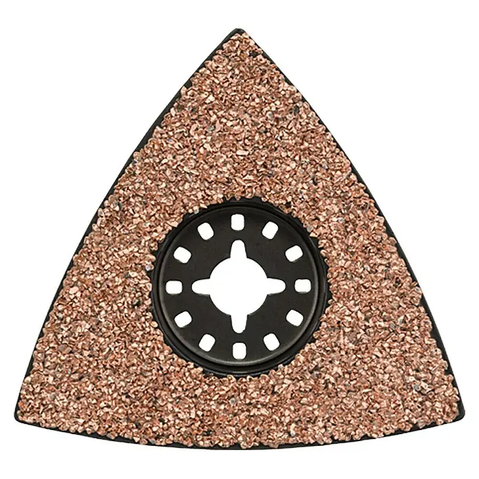Craftomat Plato de lijado AVZ 78 RT - An x L: 78 x 78 mm, Forma: Triangular - Disco de lijado triangular con grano y un patrón de agujeros en el centro. Ideal para lijar zonas de difícil acceso.