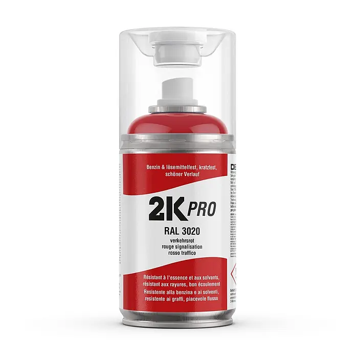 2K Pro Farbspray 2 Komponenten Sprühfarbe 250ml RAL3020 Verkehrsrot Glanz - RAL3020 - Verkehrsrot Glanz, Sprühdose