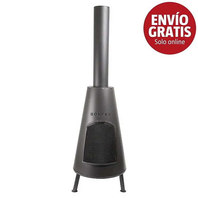 Bonfeu Chimenea de exterior Bonpyra - Ø x Al: 50 x 166 cm, Acero, Negro - Chimenea de exterior Bonfeu de metal gris oscuro con tiro alto, rejilla y tres patas.