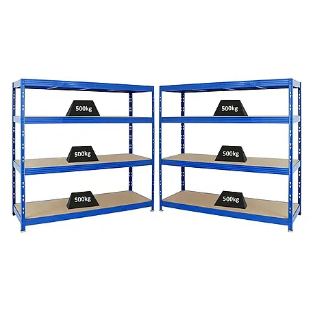 Mega Deal | 5x Profi Schwerlastregal Rhino | HxBxT 180x160x60cm | 4 Spanplatten-Ebenen 8mm | Fachlast 500kg | Schwarz