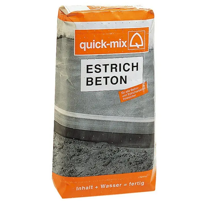Quick-Mix Estrichbeton - 25 kg - Ein Sack Estrichbeton von Quick-Mix, geeignet für alle Beton- und Estricharbeiten und frostsicher. Inhalt plus Wasser ergibt fertigen Beton.