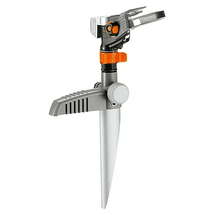 Gardena Premium Sektorenregner - 25 ° - 360 °, Metall/Kunststoff, Erdspieß - Bild eines Gartenregners mit Erdspieß. Der Rasensprenger ist ideal für die Bewässerung von Gärten und Rasenflächen.