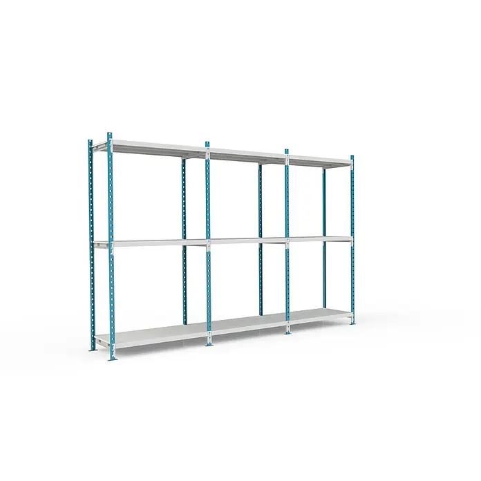 regal MAXIMUS Pro Grundregal 300x125x80 3 Ebenen Lichtblau/-grau -  - Robustes Metallregal mit blauen Ständern und hellgrauen Böden für Schwerlastlagerung. Verstellbare Fachböden.
