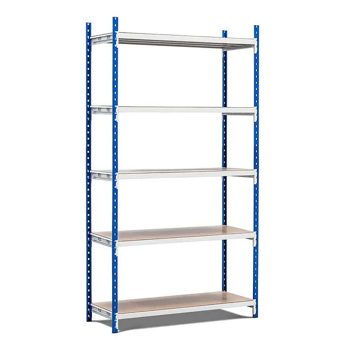 Proregal Schwerlastregal MAXIMUS Pro - H x B x T: 280 x 100 x 60 cm, Traglast pro Boden: 286 kg, Anzahl Böden: 5 Stk., Stecken, Lichtblau/Lichtgrau