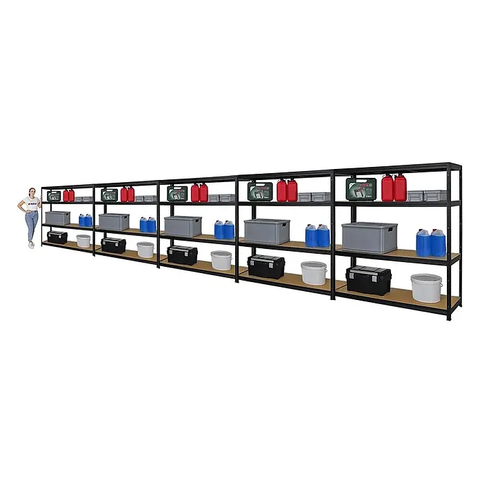 Mega Deal | 5x Schwerlastregal Giant Elephant | HxBxT 160x150x45cm | Fachlast 200kg | Schwarz - 