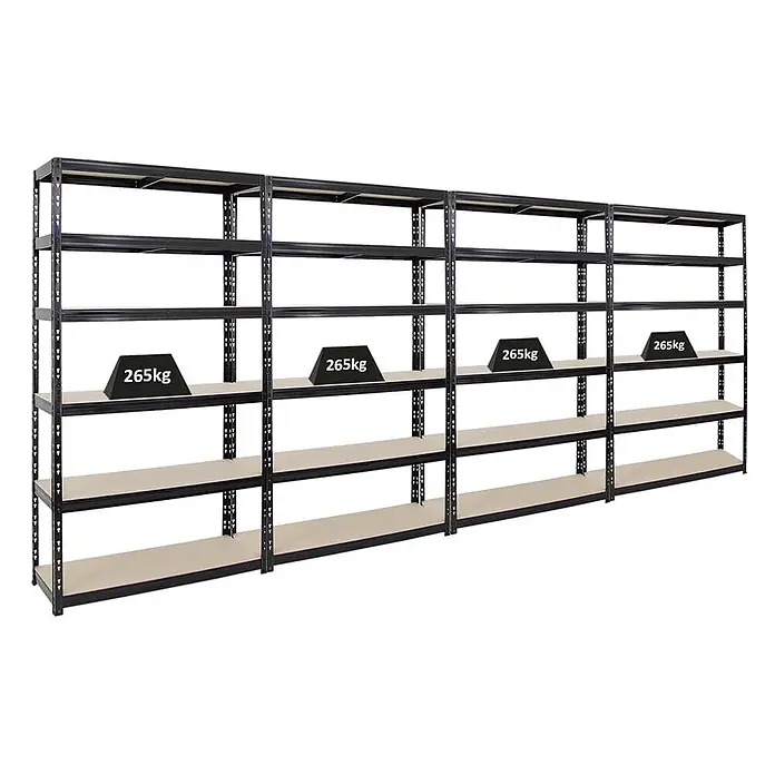 Mega Deal | 4x Schwerlastregal Giant Tiger XL | HxBxT 220x120x40cm | Fachlast 265kg | 6-Ebenen | Schwarz | Garagenregal, Lagerregal, Steckregal, Kellerregal, Werkstattregal - 