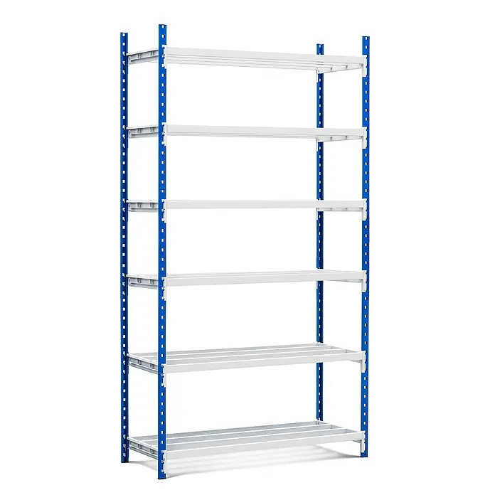 Proregal Schwerlastregal MAXIMUS Pro - H x B x T: 200 x 100 x 40 cm, Traglast pro Boden: 286 kg, Anzahl Böden: 7 Stk., Stecken, Lichtblau/Lichtgrau