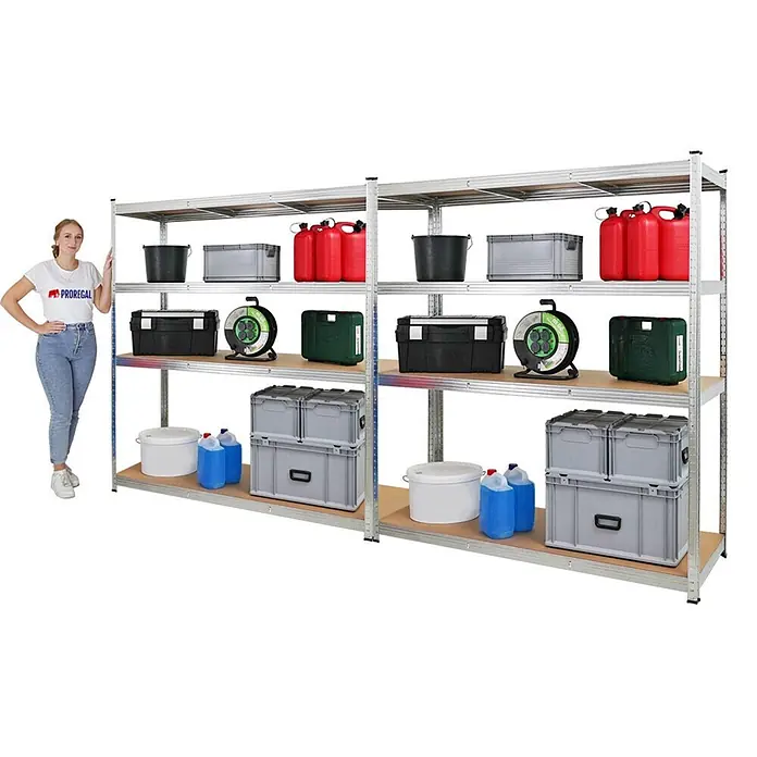 Mega Deal | 2x Schwerlastregal TAURUS XL mit TÜV/GS Zertifizierung | HxBxT 180x160x60cm | Fachlast 250kg | Verzinkt - 