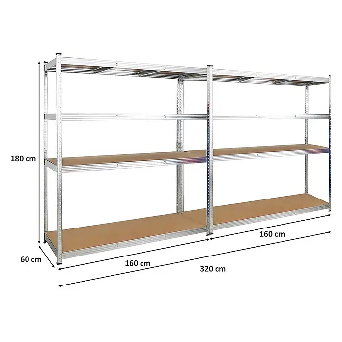 Mega Deal | 2x Schwerlastregal TAURUS XL mit TÜV/GS Zertifizierung | HxBxT 180x160x60cm | Fachlast 250kg | Verzinkt - 