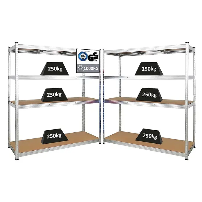 Mega Deal | 2x Schwerlastregal TAURUS XL mit TÜV/GS Zertifizierung | HxBxT 180x160x60cm | Fachlast 250kg | Verzinkt - 