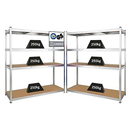 Mega Deal | 2x Schwerlastregal TAURUS XL mit TÜV/GS Zertifizierung | HxBxT 180x160x60cm | Fachlast 250kg | Verzinkt