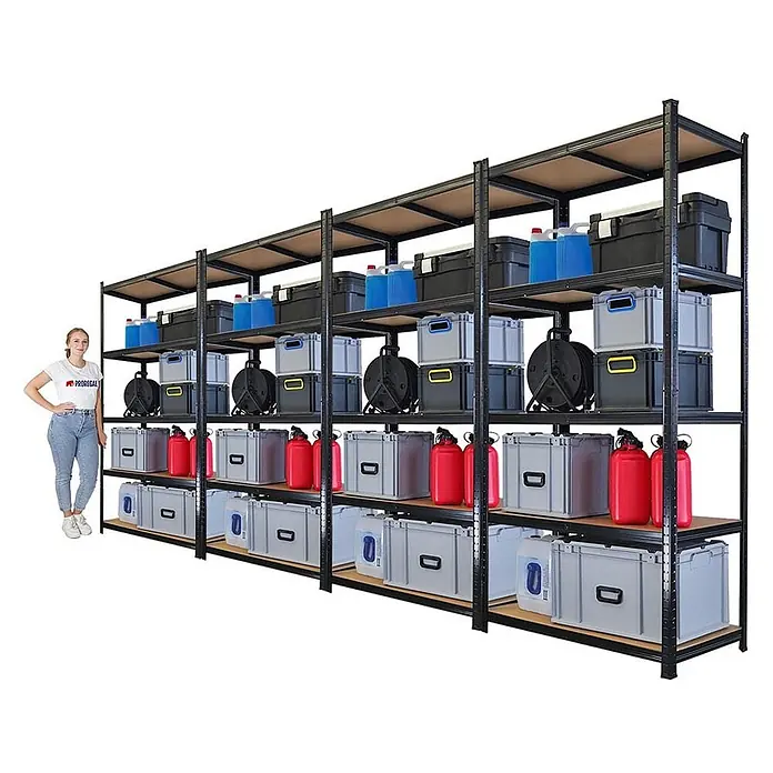 Mega Deal | 4x Schwerlastregal Giant Ragnar | HxBxT 200x100x50cm | 5 MDF-Platten-Ebenen | Fachlast 175kg | Schwarz - 