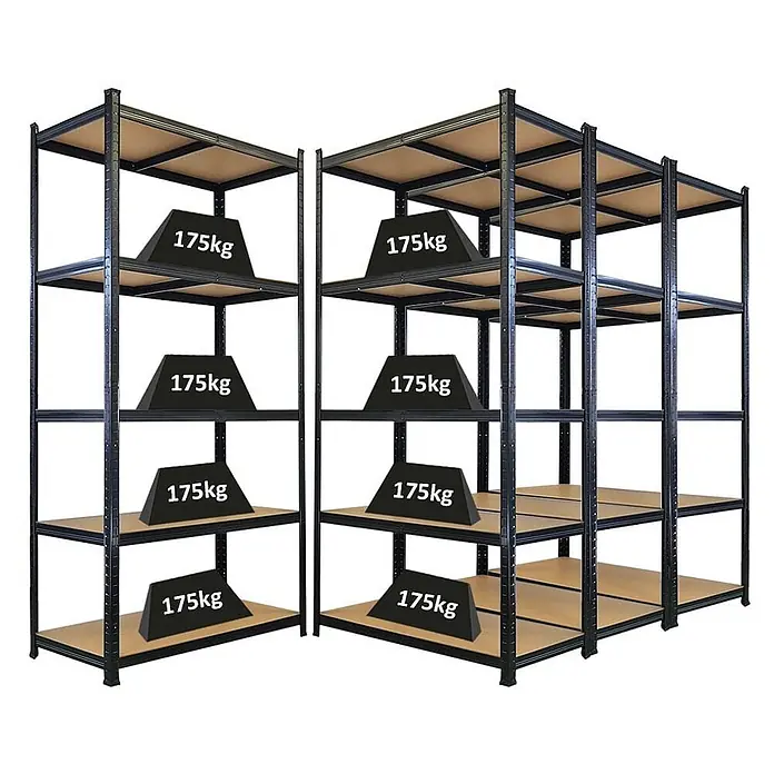 Mega Deal | 4x Schwerlastregal Giant Ragnar | HxBxT 200x100x50cm | 5 MDF-Platten-Ebenen | Fachlast 175kg | Schwarz - 
