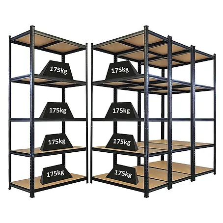 Mega Deal | 4x Schwerlastregal Giant Ragnar | HxBxT 200x100x50cm | 5 MDF-Platten-Ebenen | Fachlast 175kg | Schwarz