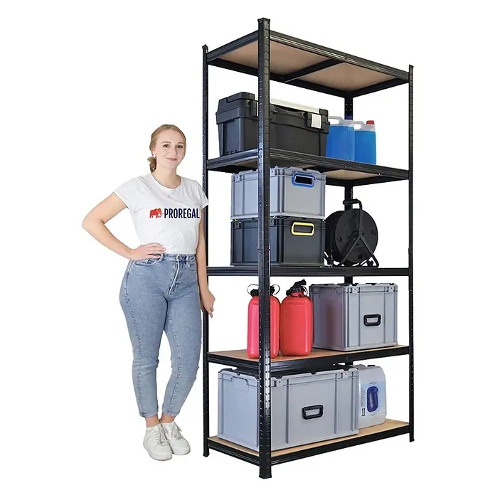 Mega Deal | 2x Schwerlastregal Giant Ragnar | HxBxT 200x100x50cm | 5 MDF-Platten-Ebenen | Fachlast 175kg | Schwarz - 