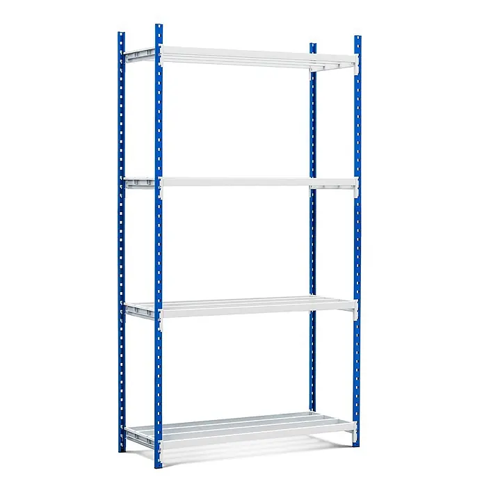 Proregal Schwerlastregal MAXIMUS Pro - H x B x T: 280 x 100 x 60 cm, Traglast pro Boden: 286 kg, Anzahl Böden: 4 Stk., Stecken, Lichtblau/Lichtgrau
