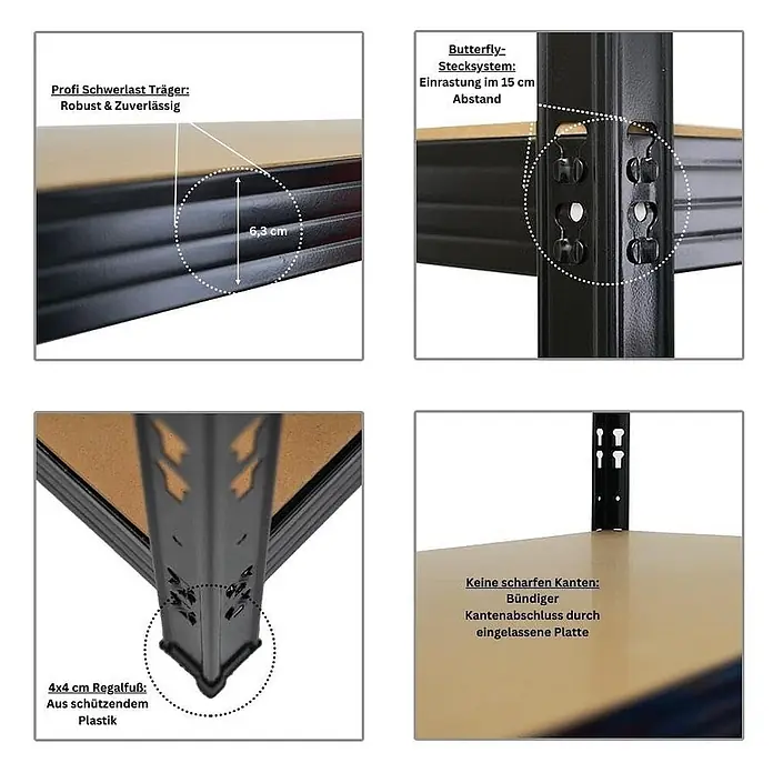 Mega Deal | 4x Profi Schwerlastregal GOLIATH | HxBxT 180x200x60cm | Fachlast 350kg | Schwarz - 