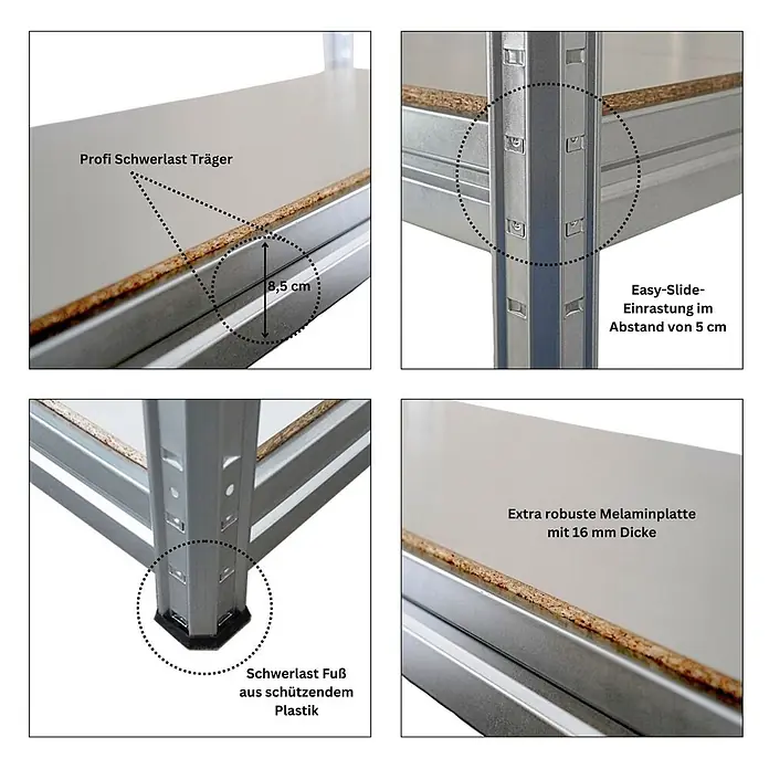Mega Deal | 2x Schwerlastregal DINO | HxBxT 180x200x60cm | 4 Melamin-Ebenen 16mm | Fachlast 500kg | Verzinkt - 